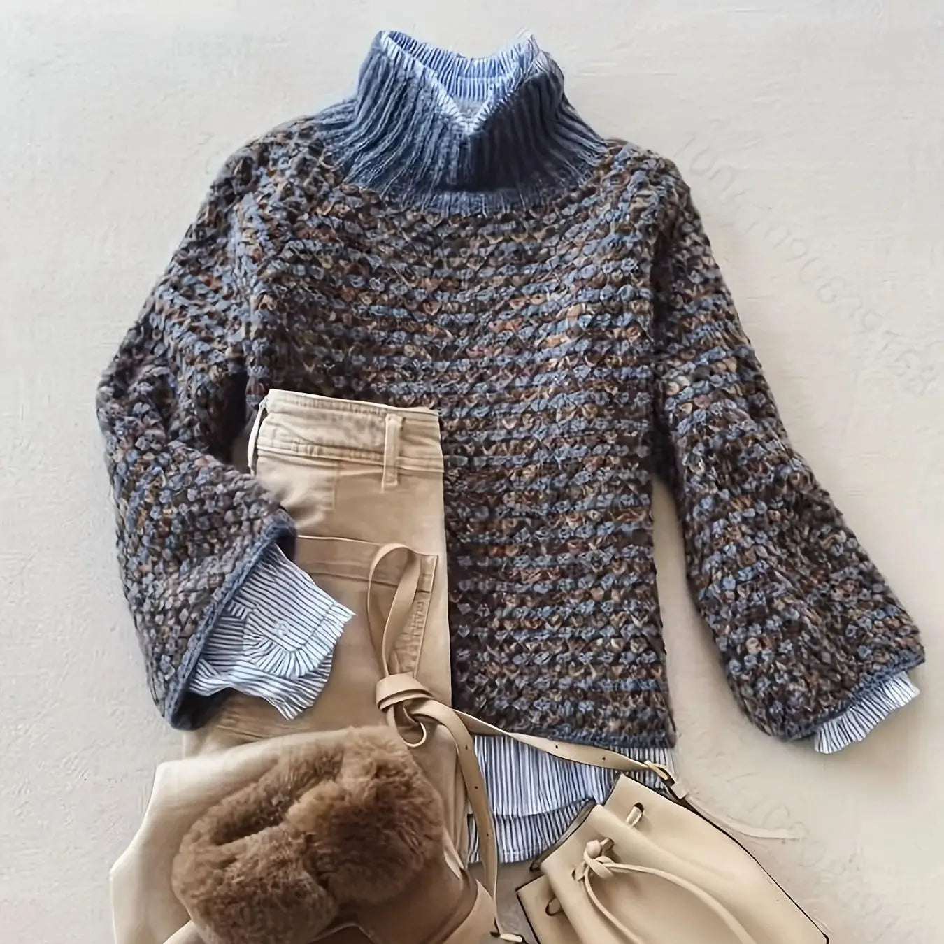 Fashion Colorful Stripe Pullover Long Sleeve Women's Tops Hot Woolen Soft Knit Long Sleeve Beautiful Ladies Sweater