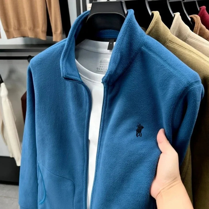 High end velvet warm coat men's winter trend luxury brand Paul Pony embroidered stand up collar jacket casual zipper sweatshirt