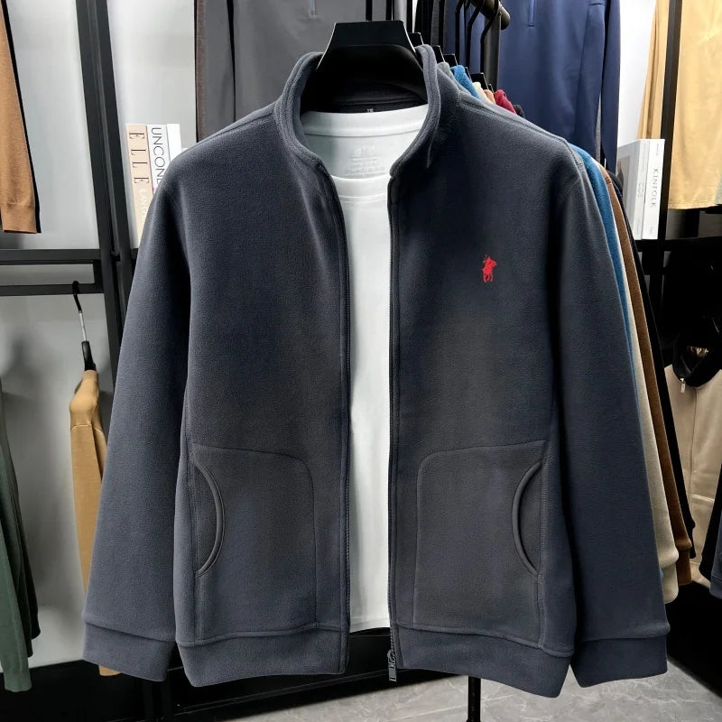 High end velvet warm coat men's winter trend luxury brand Paul Pony embroidered stand up collar jacket casual zipper sweatshirt