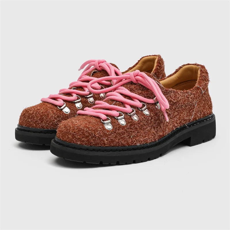 Designer Personalized Niche Trendy Men's Casual Leather Shoes Cow Suede Mens British Style Colorful Shoelaces Derby Shoe