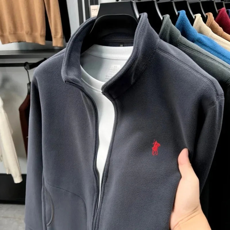 High end velvet warm coat men's winter trend luxury brand Paul Pony embroidered stand up collar jacket casual zipper sweatshirt