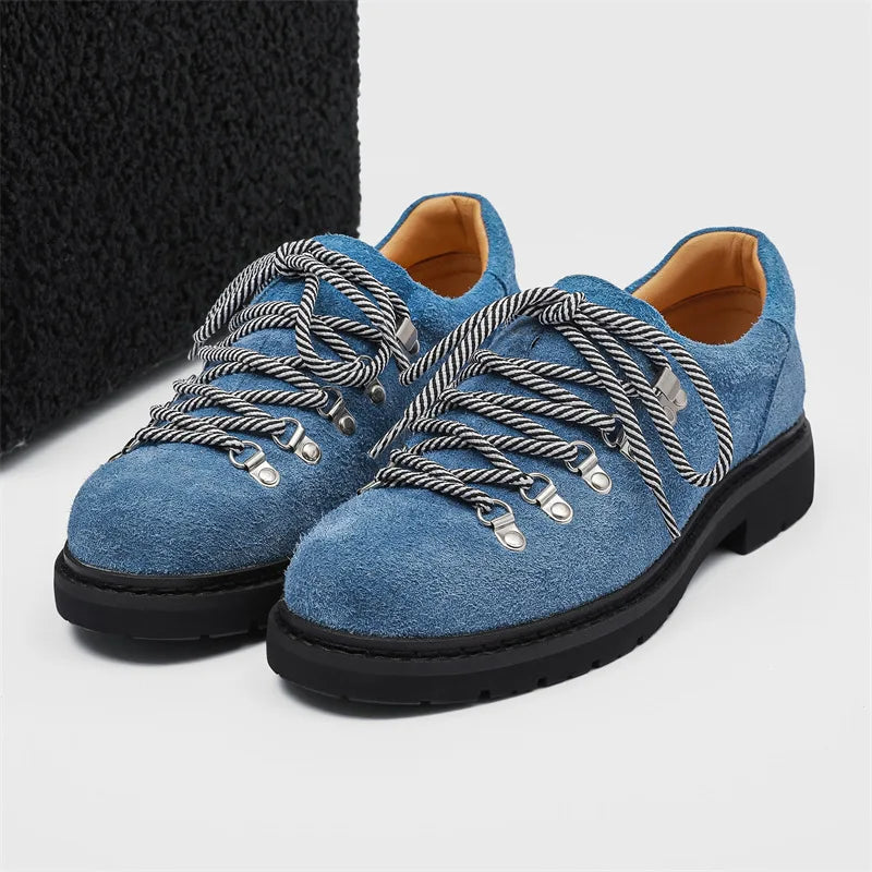 Designer Personalized Niche Trendy Men's Casual Leather Shoes Cow Suede Mens British Style Colorful Shoelaces Derby Shoe