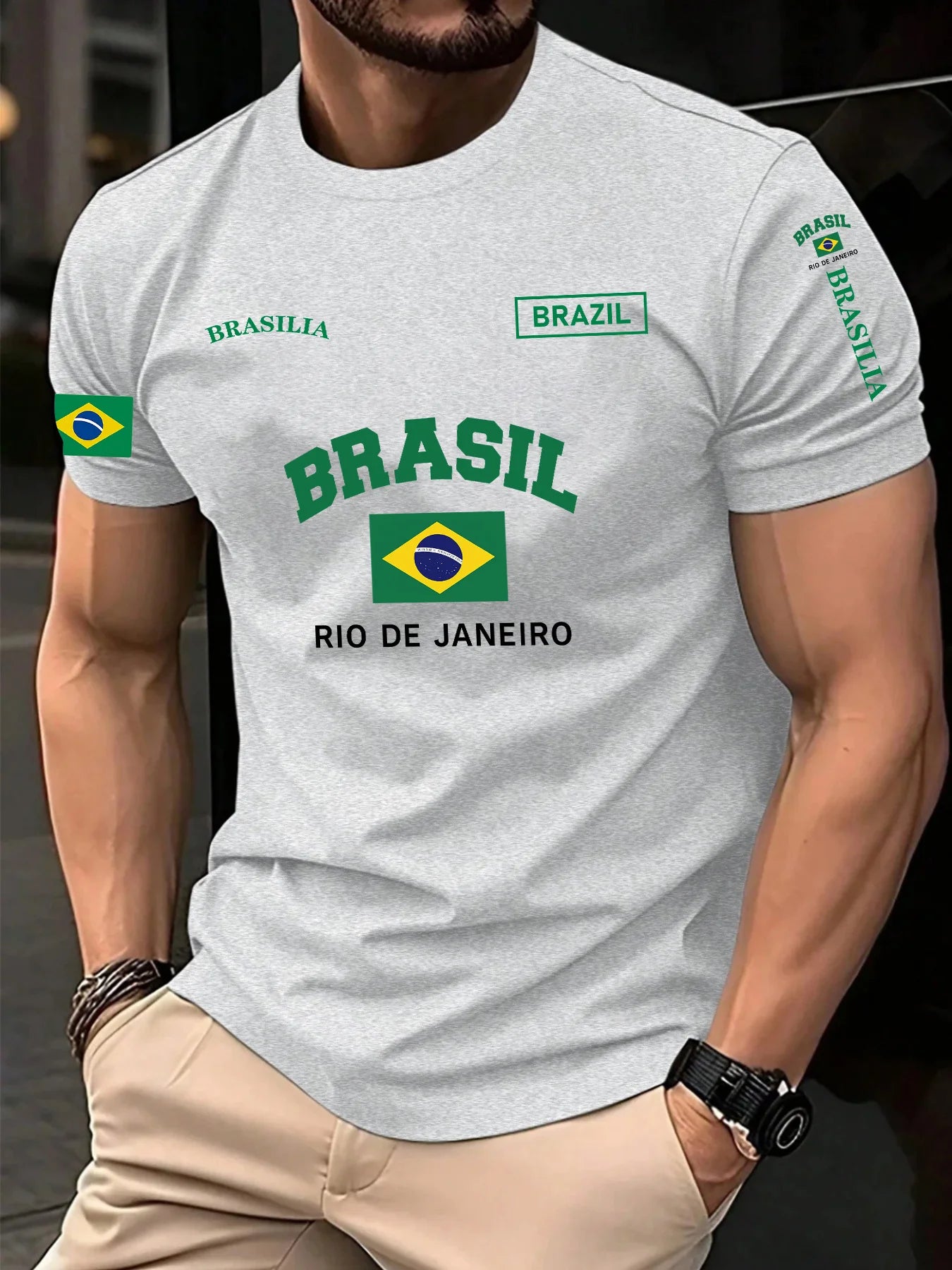 Brazilian Flag Print 100% Cotton Trendy Men Woment T-shirt Summer Autumn Daily Outdoor Sports Casual Loose Street Short Sleeve