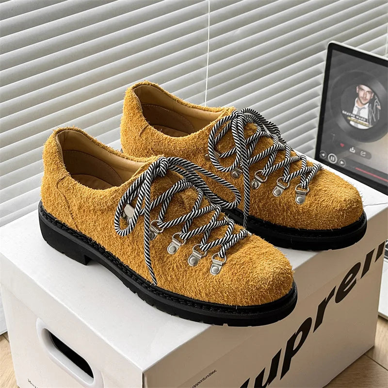 Designer Personalized Niche Trendy Men's Casual Leather Shoes Cow Suede Mens British Style Colorful Shoelaces Derby Shoe