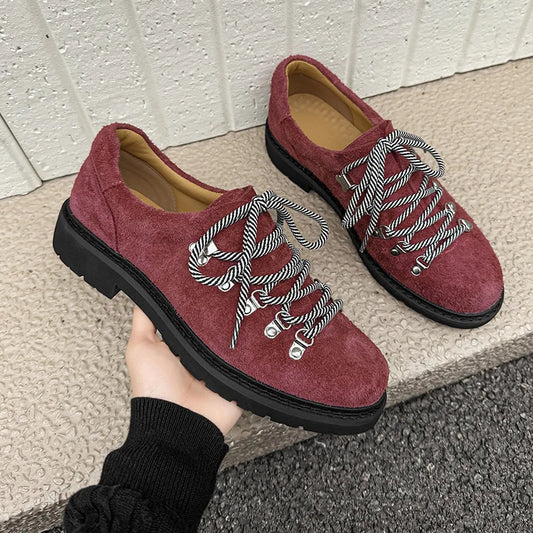 Designer Personalized Niche Trendy Men's Casual Leather Shoes Cow Suede Mens British Style Colorful Shoelaces Derby Shoe