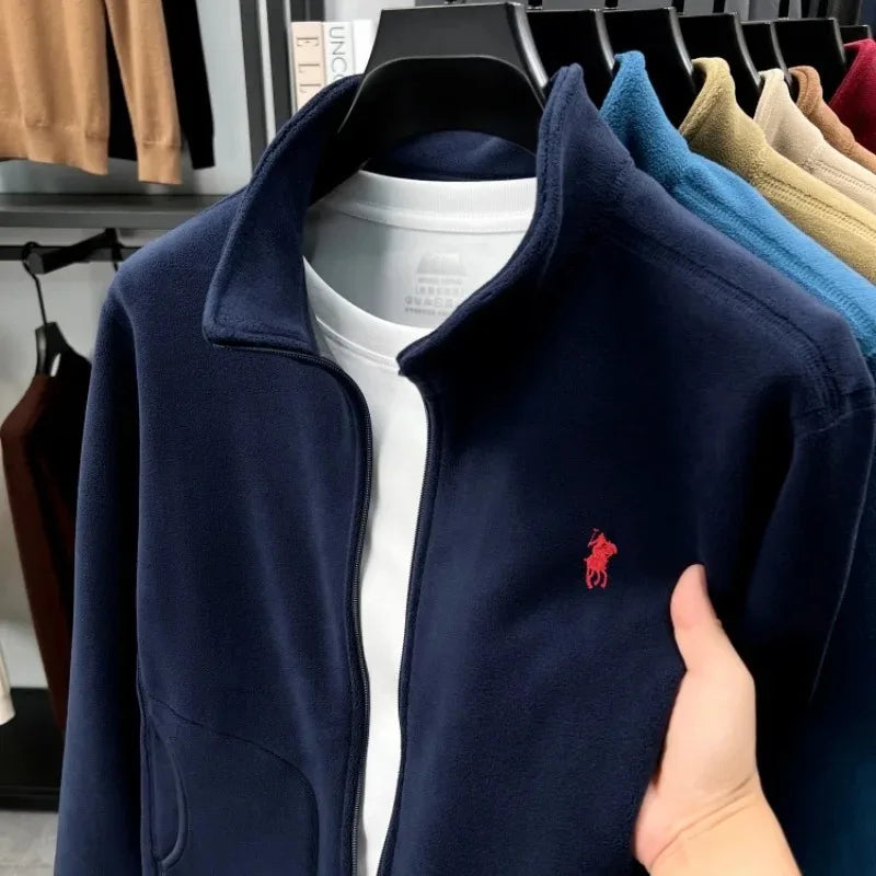 High end velvet warm coat men's winter trend luxury brand Paul Pony embroidered stand up collar jacket casual zipper sweatshirt