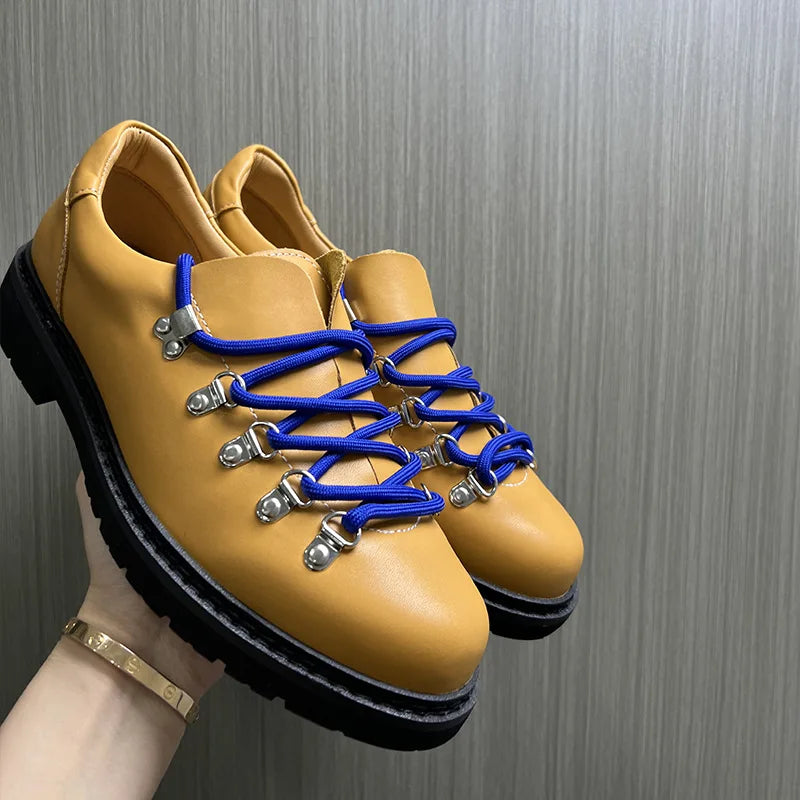 Designer Personalized Niche Trendy Men's Casual Leather Shoes Cow Suede Mens British Style Colorful Shoelaces Derby Shoe