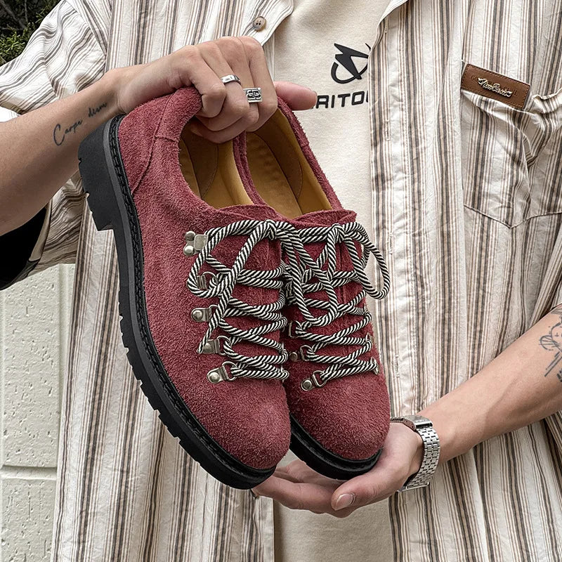 Designer Personalized Niche Trendy Men's Casual Leather Shoes Cow Suede Mens British Style Colorful Shoelaces Derby Shoe