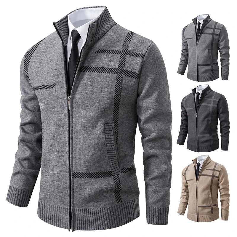 2023 New Spring and Autumn Cardigan Men's Knitwear Trend Stand-up Shirt Casual Coat Men's Wear