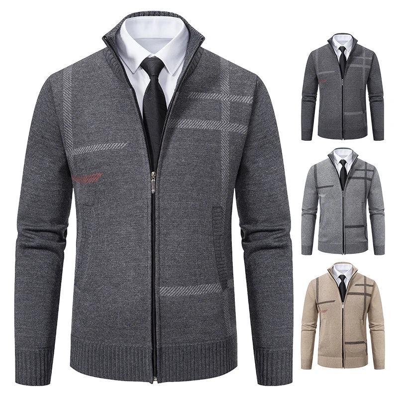 2023 New Spring and Autumn Cardigan Men's Knitwear Trend Stand-up Shirt Casual Coat Men's Wear