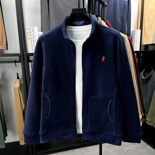 High end velvet warm coat men's winter trend luxury brand Paul Pony embroidered stand up collar jacket casual zipper sweatshirt