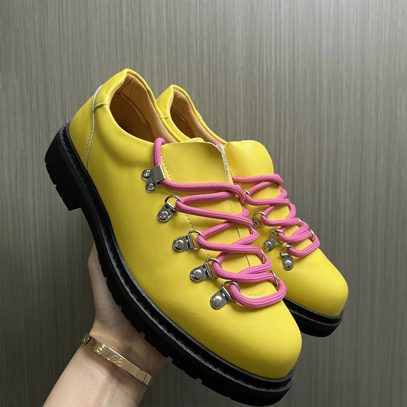 Designer Personalized Niche Trendy Men's Casual Leather Shoes Cow Suede Mens British Style Colorful Shoelaces Derby Shoe