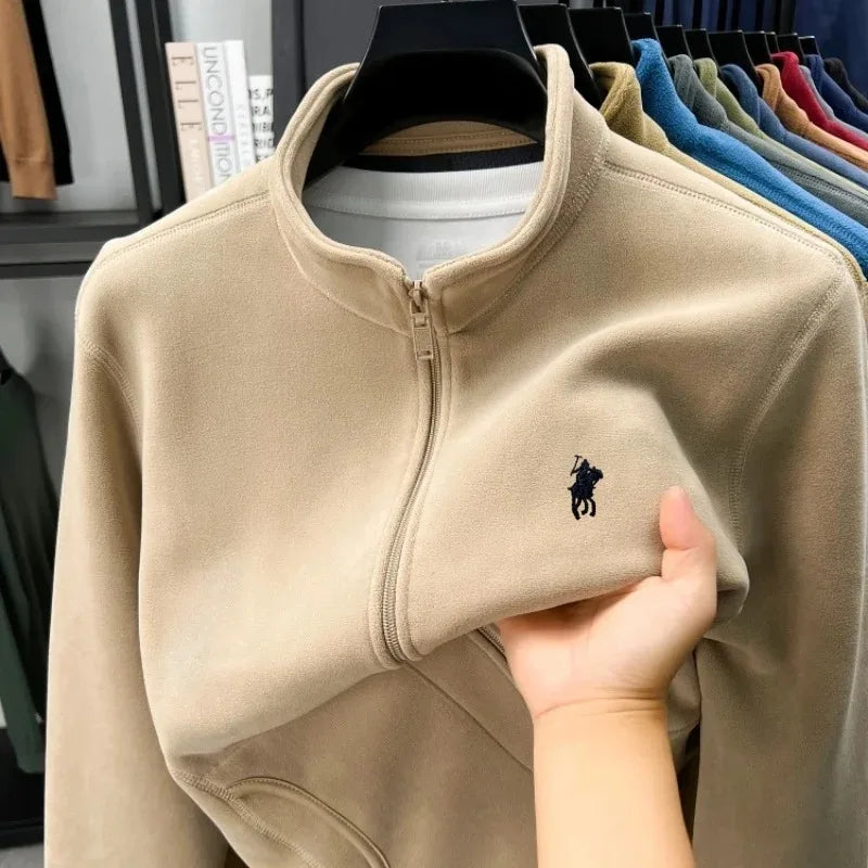 High end velvet warm coat men's winter trend luxury brand Paul Pony embroidered stand up collar jacket casual zipper sweatshirt