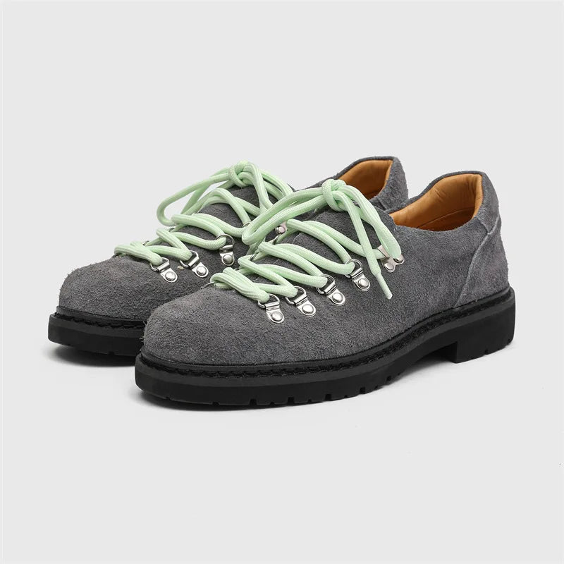 Designer Personalized Niche Trendy Men's Casual Leather Shoes Cow Suede Mens British Style Colorful Shoelaces Derby Shoe