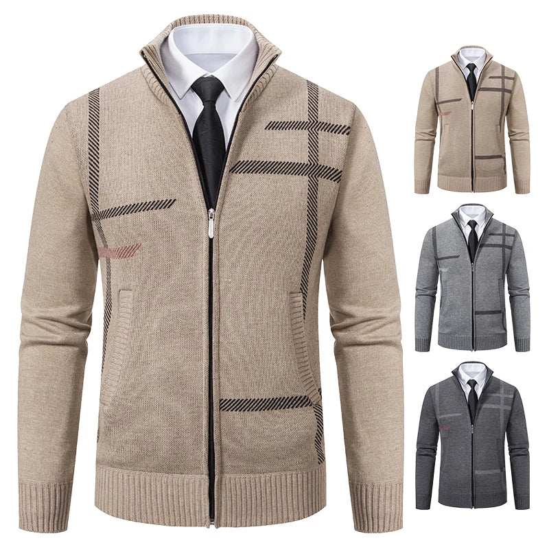 2023 New Spring and Autumn Cardigan Men's Knitwear Trend Stand-up Shirt Casual Coat Men's Wear