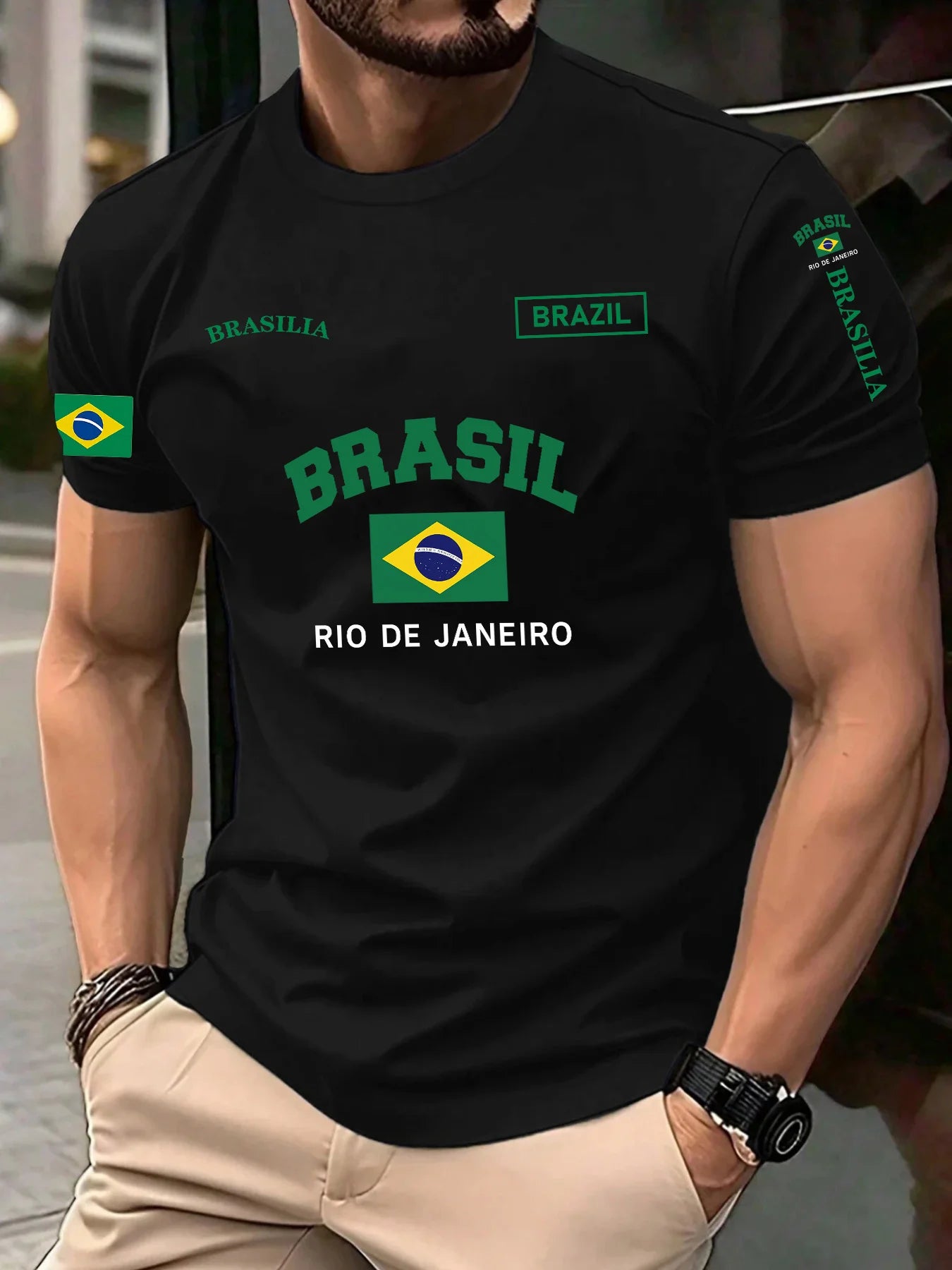 Brazilian Flag Print 100% Cotton Trendy Men Woment T-shirt Summer Autumn Daily Outdoor Sports Casual Loose Street Short Sleeve