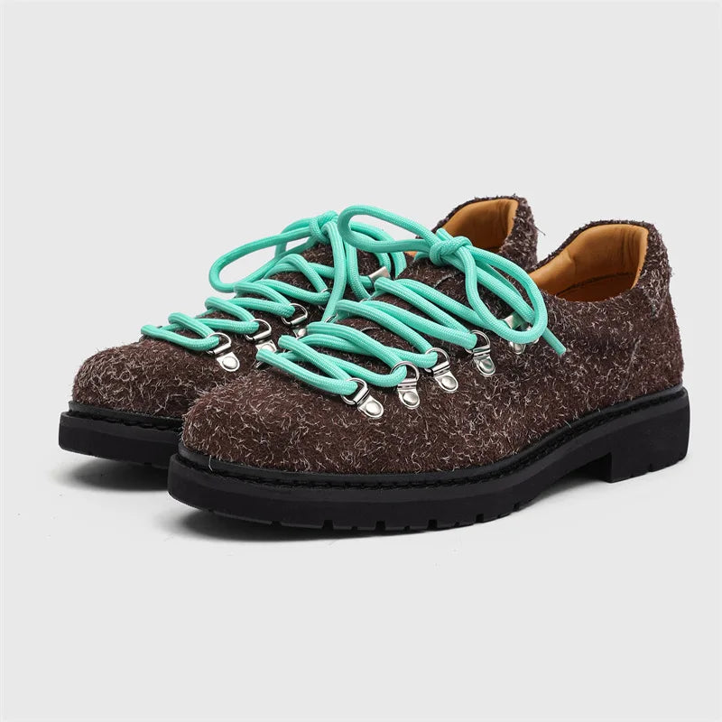 Designer Personalized Niche Trendy Men's Casual Leather Shoes Cow Suede Mens British Style Colorful Shoelaces Derby Shoe