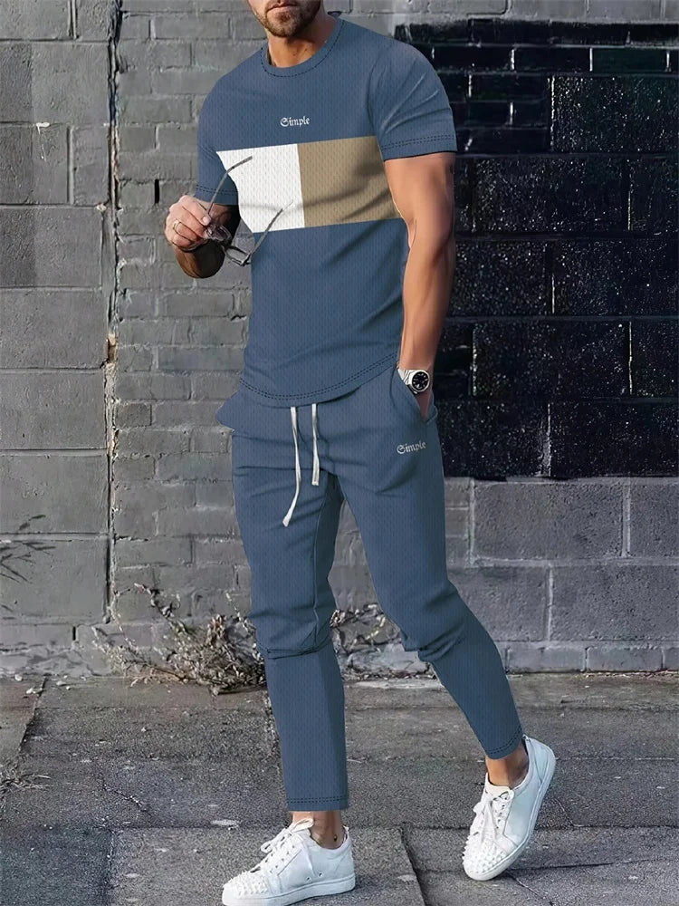 2025 Autumn Fashion Round-neck Short-sleeved Shirts And Casual Long Pants, Urban Street Loose And Casual Fashion Men's 2pcs Set