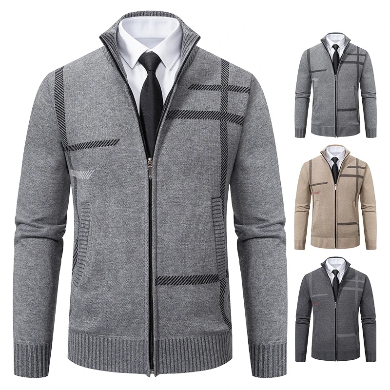 2023 New Spring and Autumn Cardigan Men's Knitwear Trend Stand-up Shirt Casual Coat Men's Wear