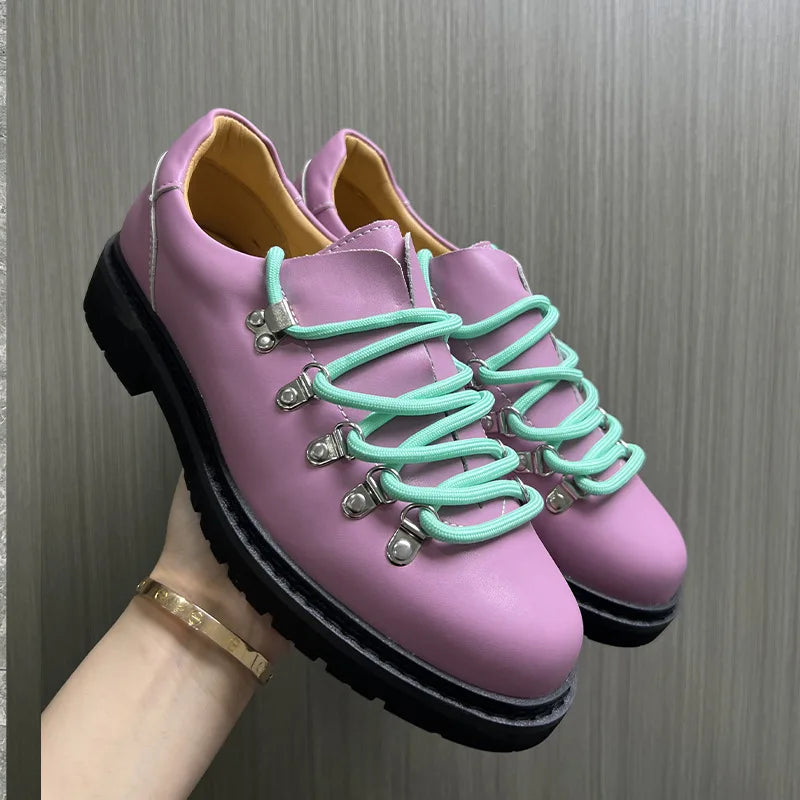 Designer Personalized Niche Trendy Men's Casual Leather Shoes Cow Suede Mens British Style Colorful Shoelaces Derby Shoe