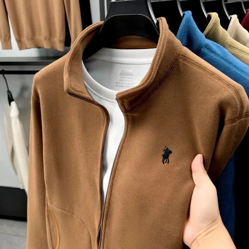 High end velvet warm coat men's winter trend luxury brand Paul Pony embroidered stand up collar jacket casual zipper sweatshirt