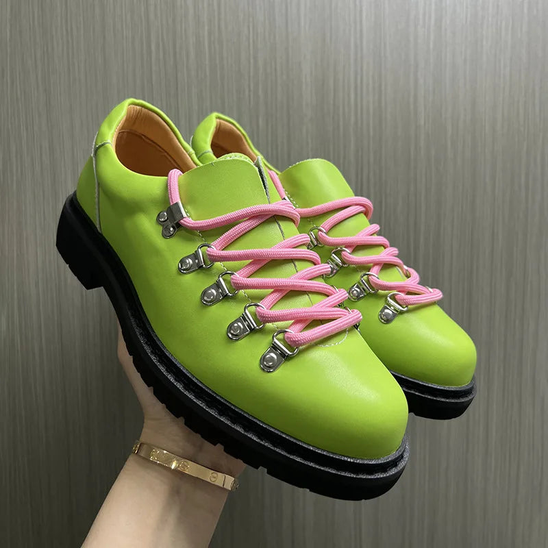 Designer Personalized Niche Trendy Men's Casual Leather Shoes Cow Suede Mens British Style Colorful Shoelaces Derby Shoe