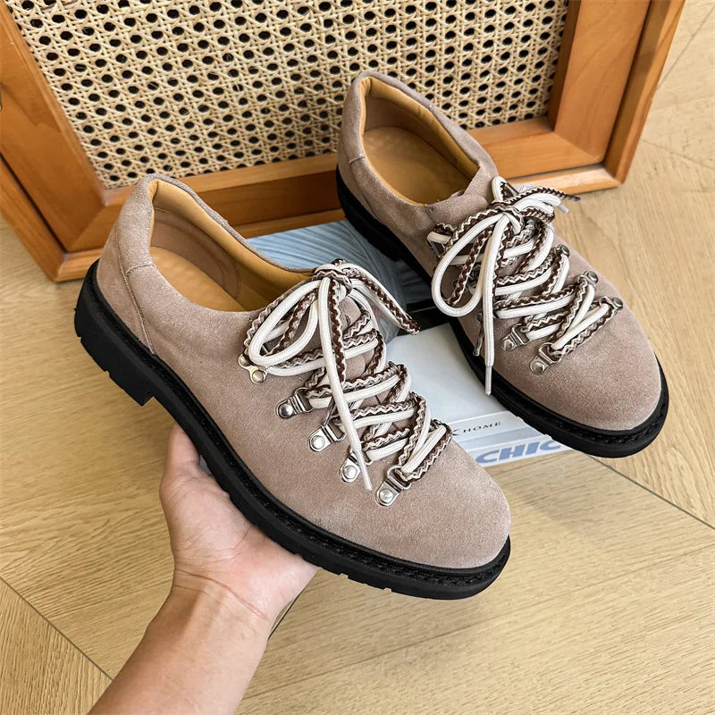 Designer Personalized Niche Trendy Men's Casual Leather Shoes Cow Suede Mens British Style Colorful Shoelaces Derby Shoe
