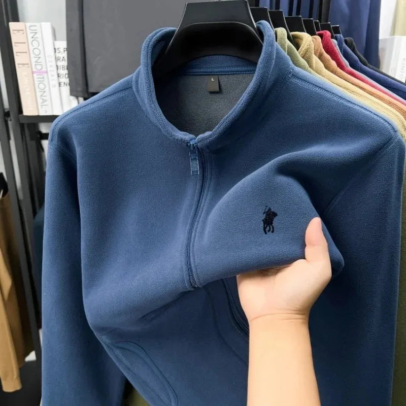 High end velvet warm coat men's winter trend luxury brand Paul Pony embroidered stand up collar jacket casual zipper sweatshirt