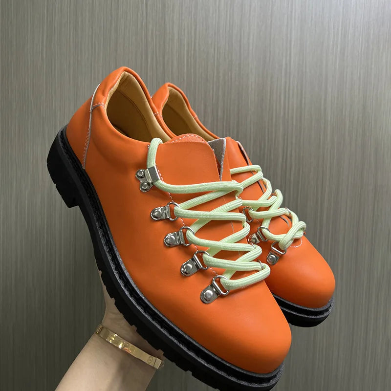 Designer Personalized Niche Trendy Men's Casual Leather Shoes Cow Suede Mens British Style Colorful Shoelaces Derby Shoe